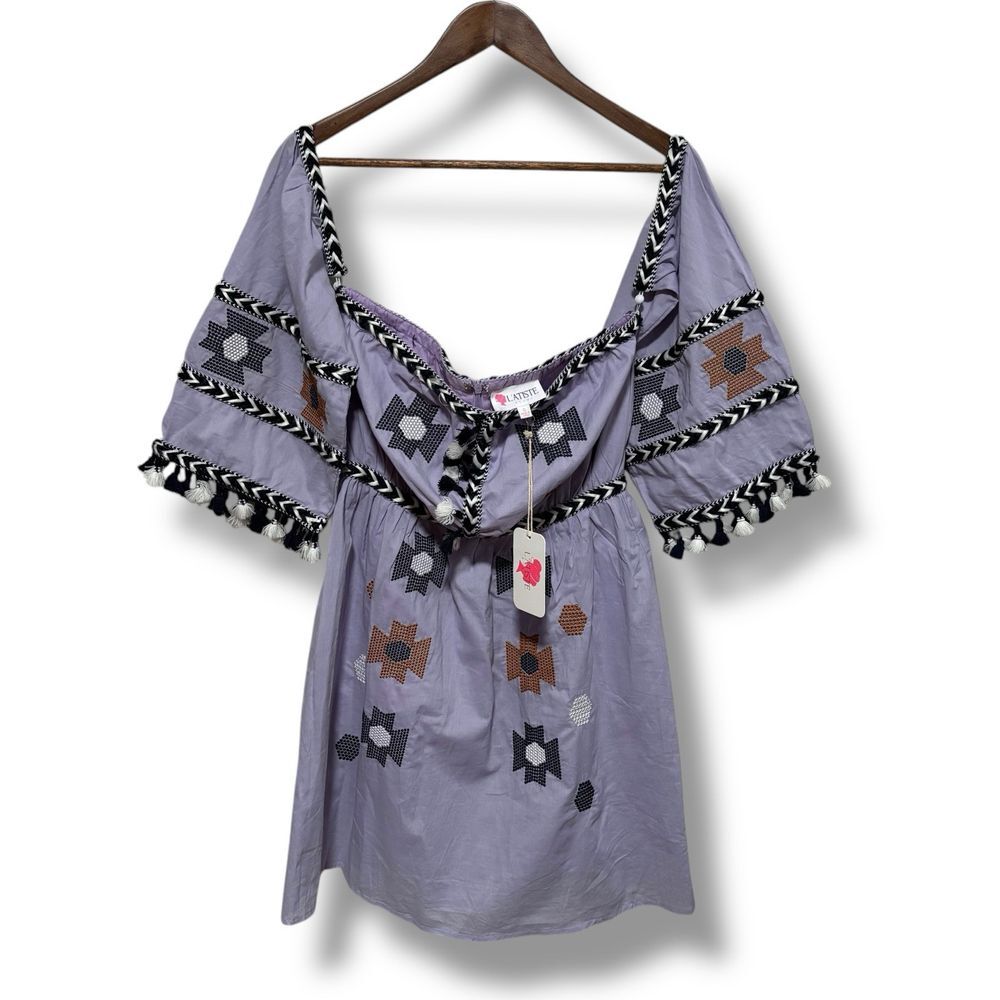 L'ATISTE By AMY Off The‎ Shoulder Aztec Blouse Top Purple / Multi Size S 16 x 27